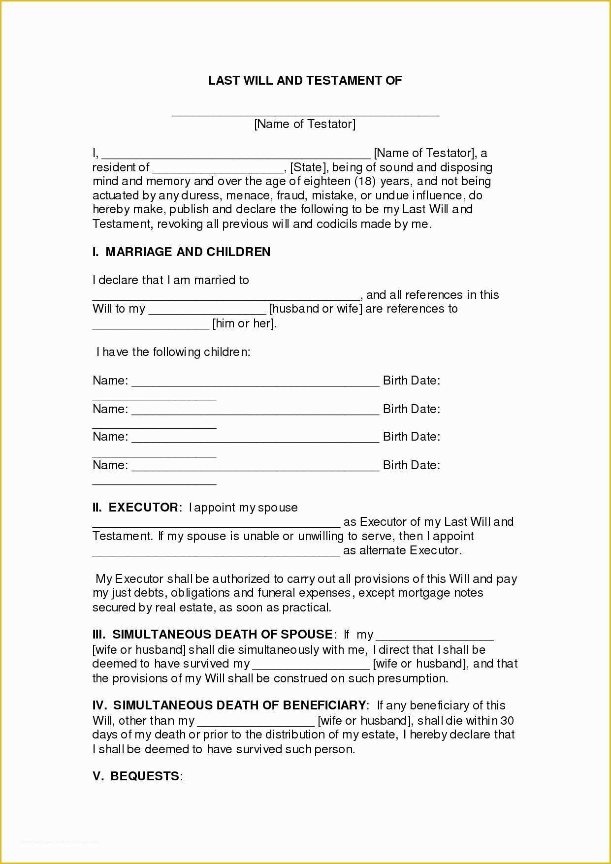 Printable Wills Online Free