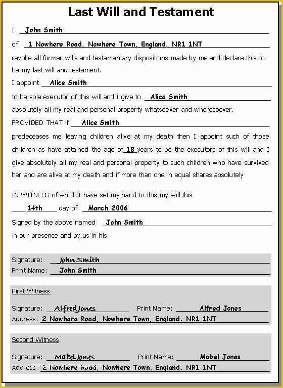 Simple Will Template Free Of Printable Sample Last Will and Testament Template form