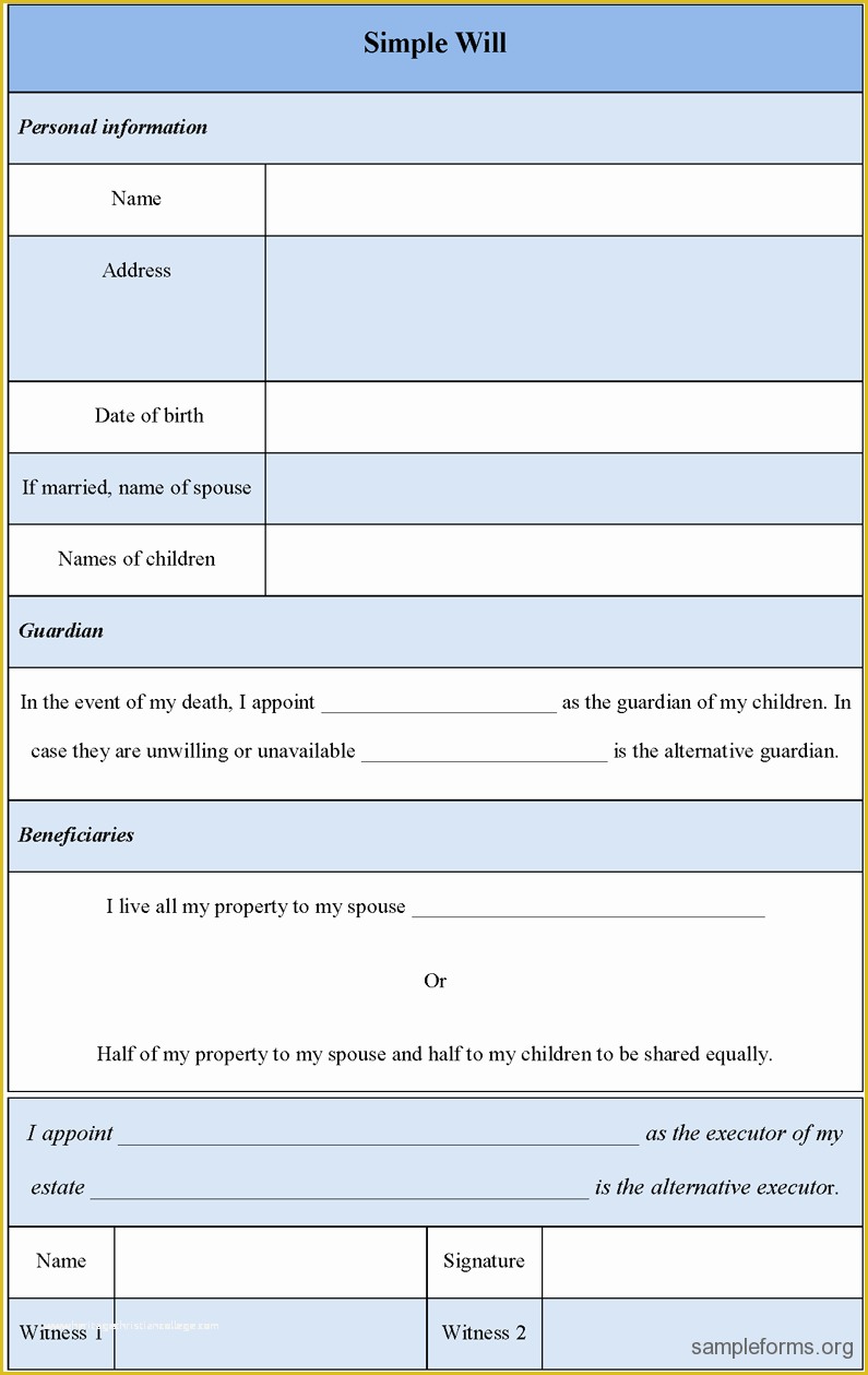 Simple Will Template Free Of Simple Will form Sample forms