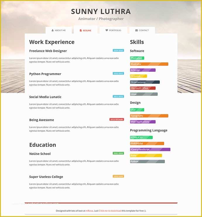 Single Page Resume Template Free Of 28 Free Cv Resume Templates HTML Psd & Indesign