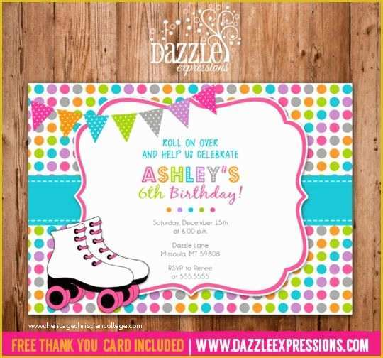 Skating Party Invitation Template Free Of Printable Polka Dot Roller Skating Birthday Invitation