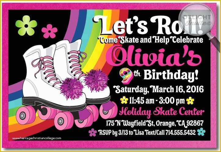 Skating Party Invitation Template Free Of Roller Skate Birthday Party Invitation Rollerskate Party