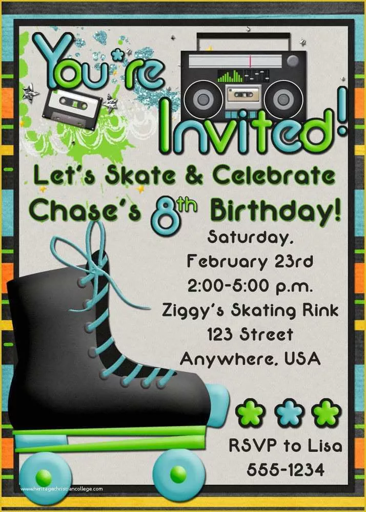 Skating Party Invitation Template Free Of Roller Skating Birthday Party Invitation Boy