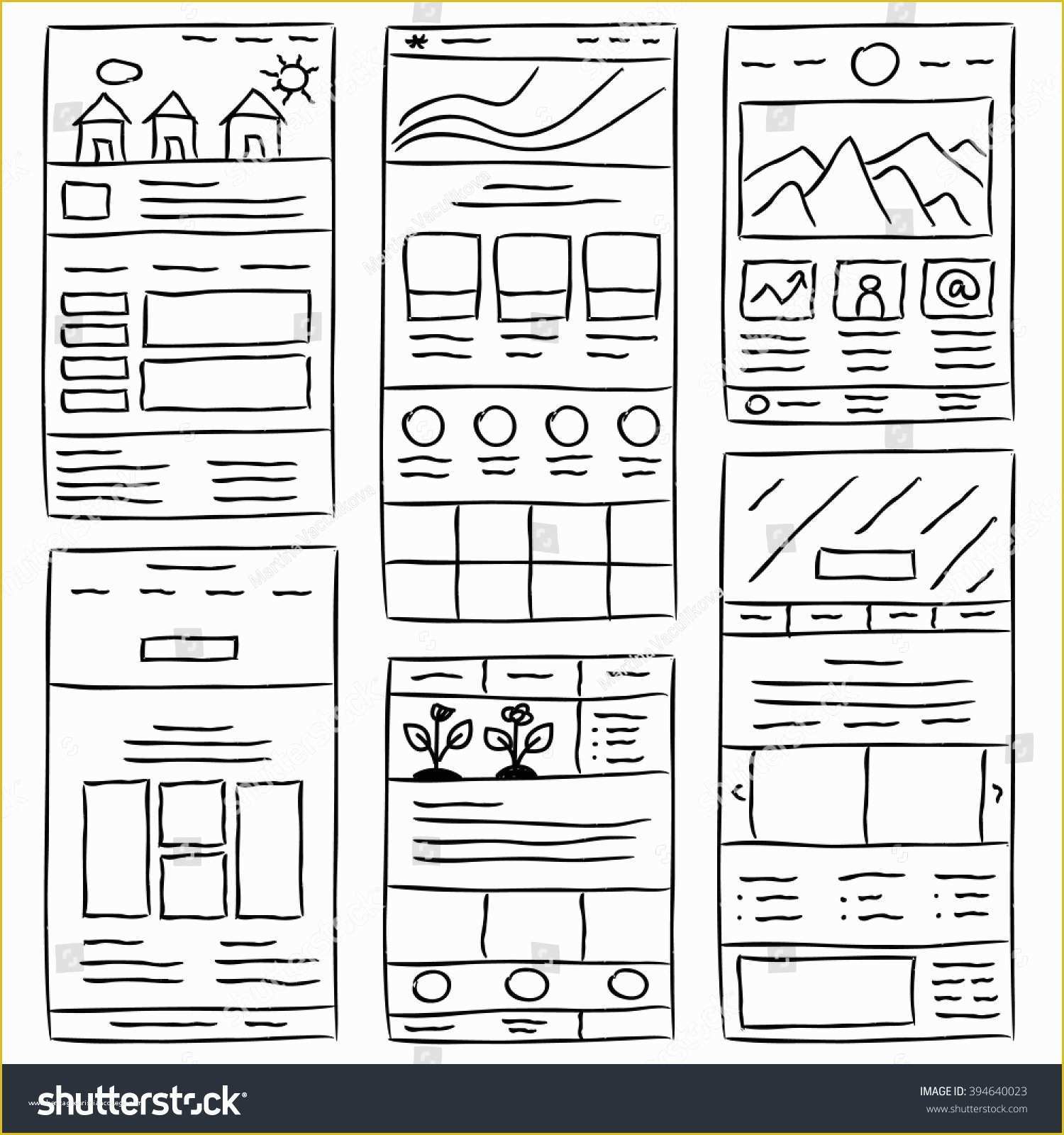 Sketch Website Template Free Of Hand Drawn Website Layouts Doodle Style Stock Vector