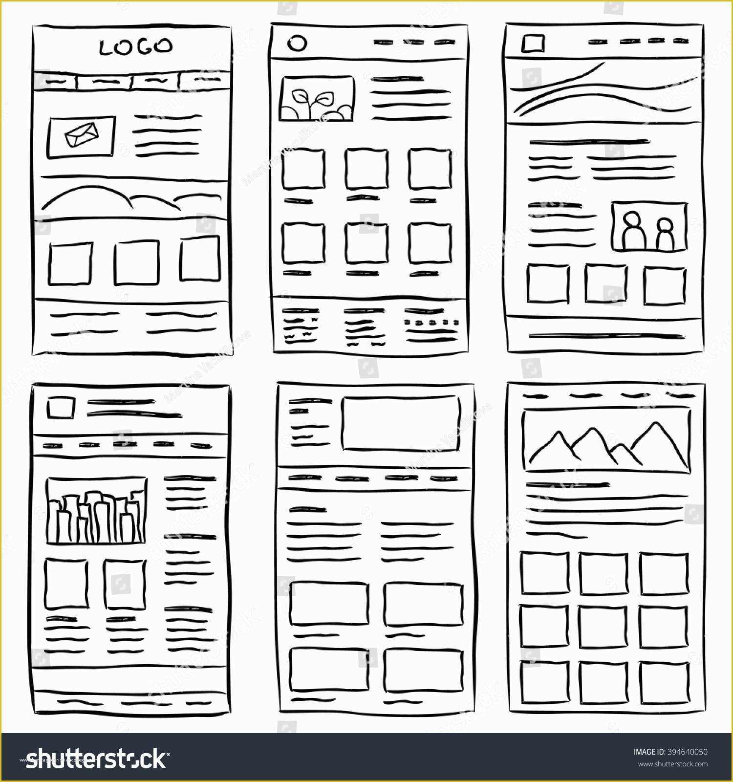 Sketch Website Template Free Of Hand Drawn Website Layouts Doodle Style Stock Vector