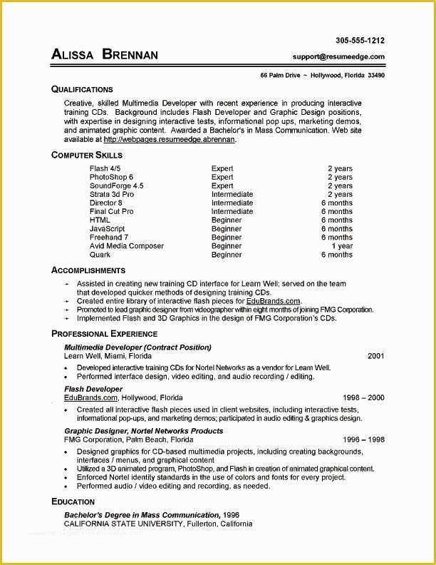 Skills Based Resume Template Free Of 7 Resume Basic Puter Skills Examples