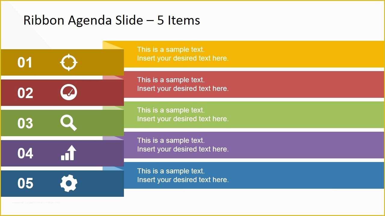 Slider Template Free Download Of 5 Items Ribbon Agenda Slide Template for Powerpoint