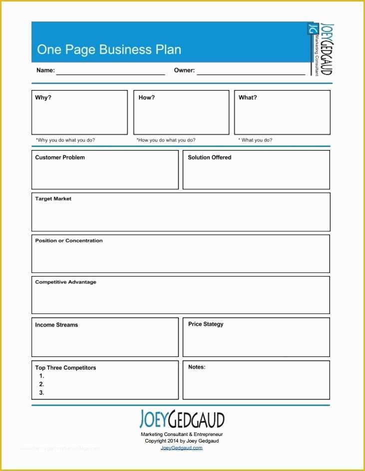 Small Business Plan Template Free Of One Page Business Templates and Free S