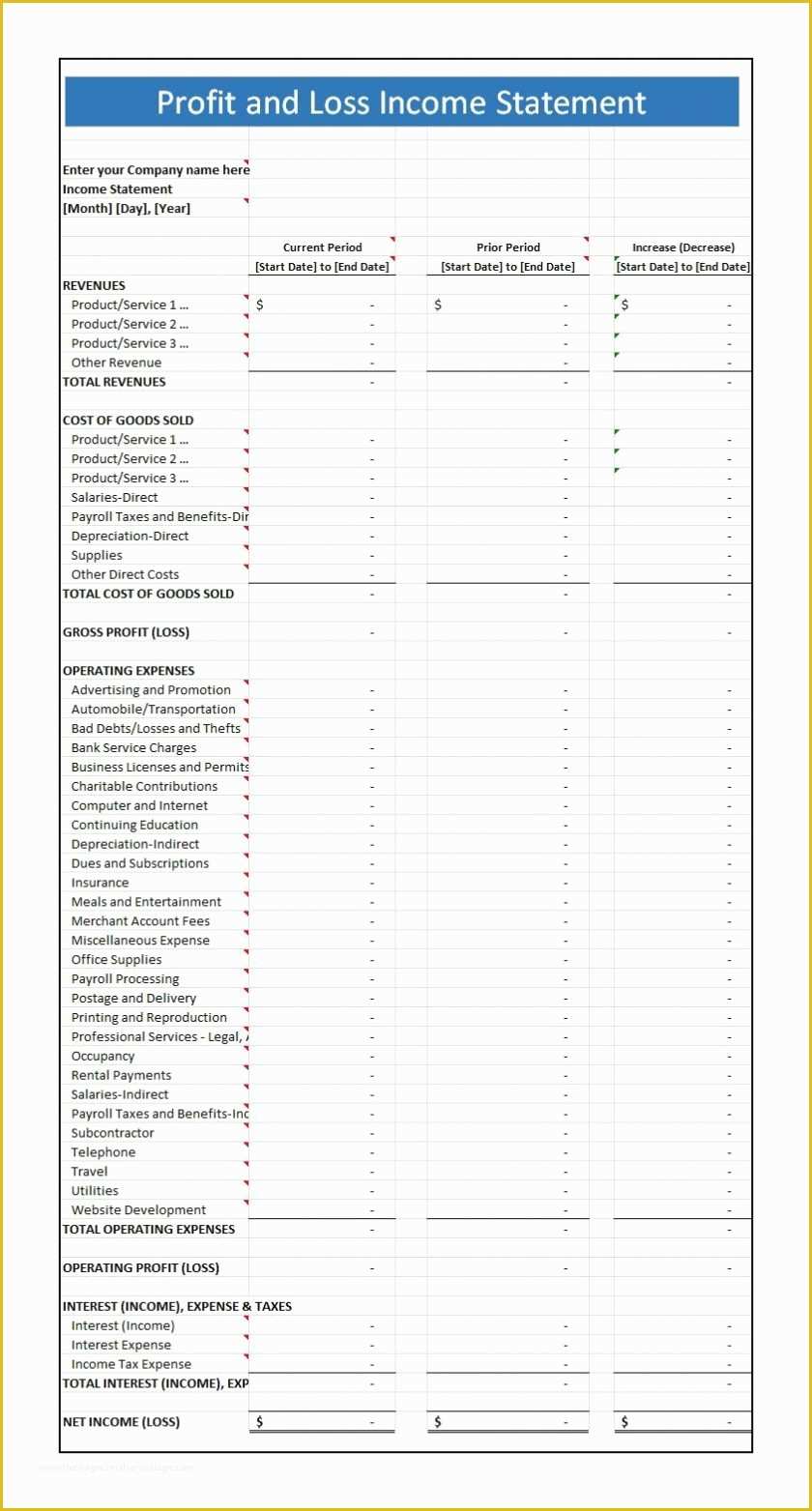 Small Business Profit And Loss Template Free Of Sample Profit And Loss 