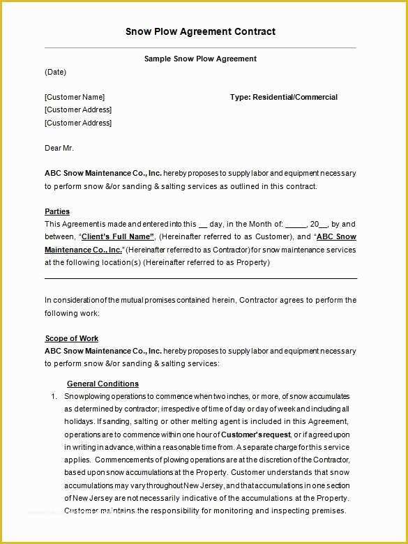 Snow Removal Contract Template Free Of 20 Snow Plowing Contract Templates Google Docs Pdf