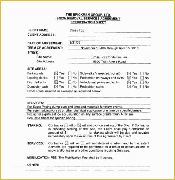 Snow Removal Contract Template Free Of 20 Snow Plowing Contract Templates Google Docs Pdf