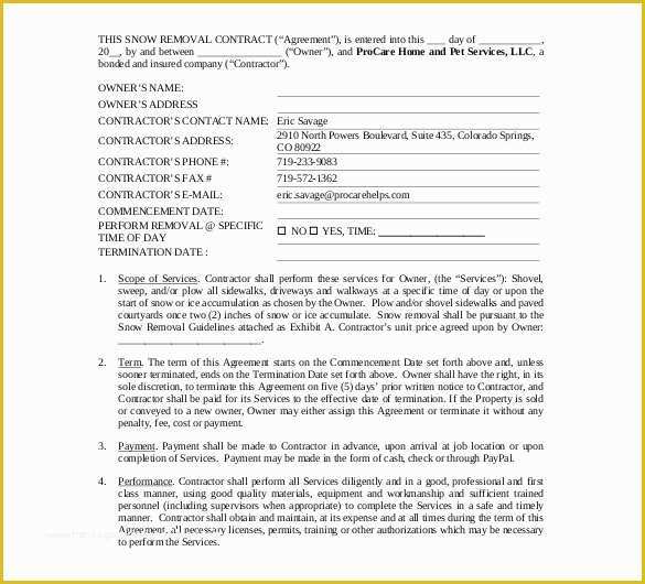 Snow Removal Contract Template Free Of 20 Snow Plowing Contract Templates Google Docs Pdf