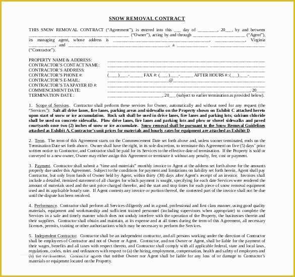 Snow Removal Contract Template Free Of 20 Snow Plowing Contract Templates Google Docs Pdf