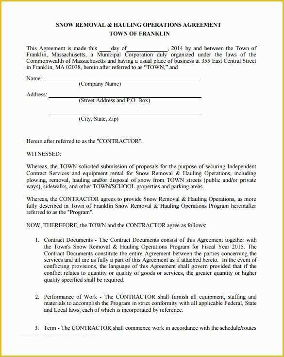 Snow Removal Contract Template Free Of 20 Snow Plowing Contract Templates Google Docs Pdf