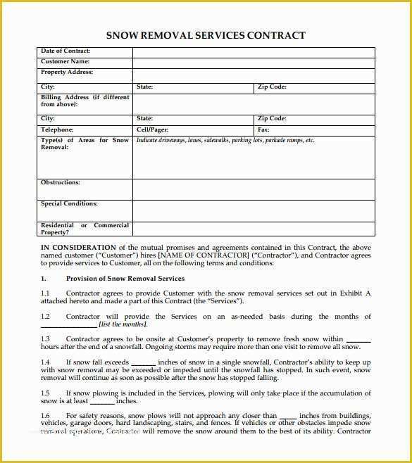 Snow Removal Contract Template Free Of 7 Snow Plowing Contract Templates to Download for Free