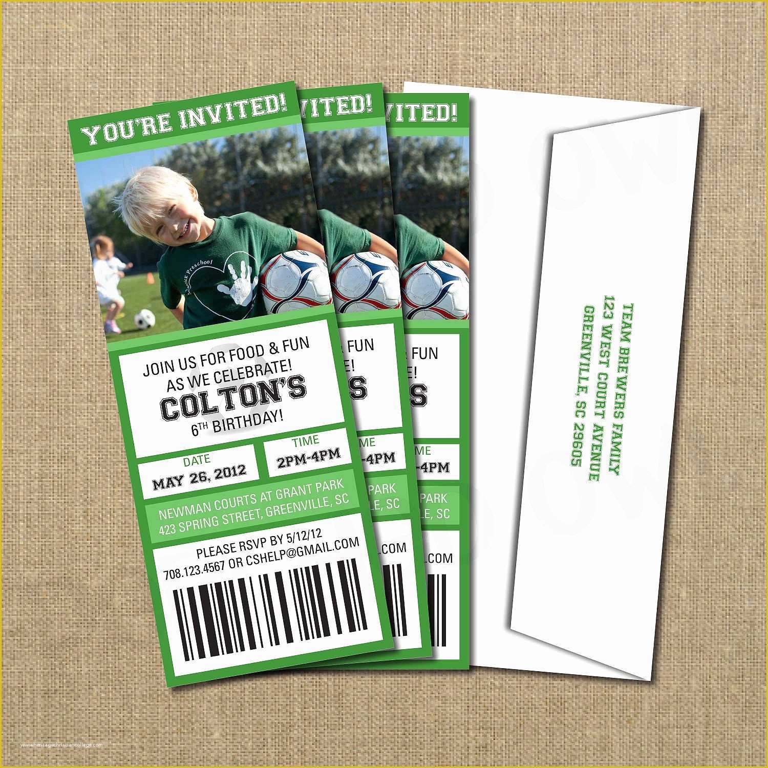 Soccer Ticket Invitation Template Free Of soccer Birthday Game Ticket Invitation Digital File