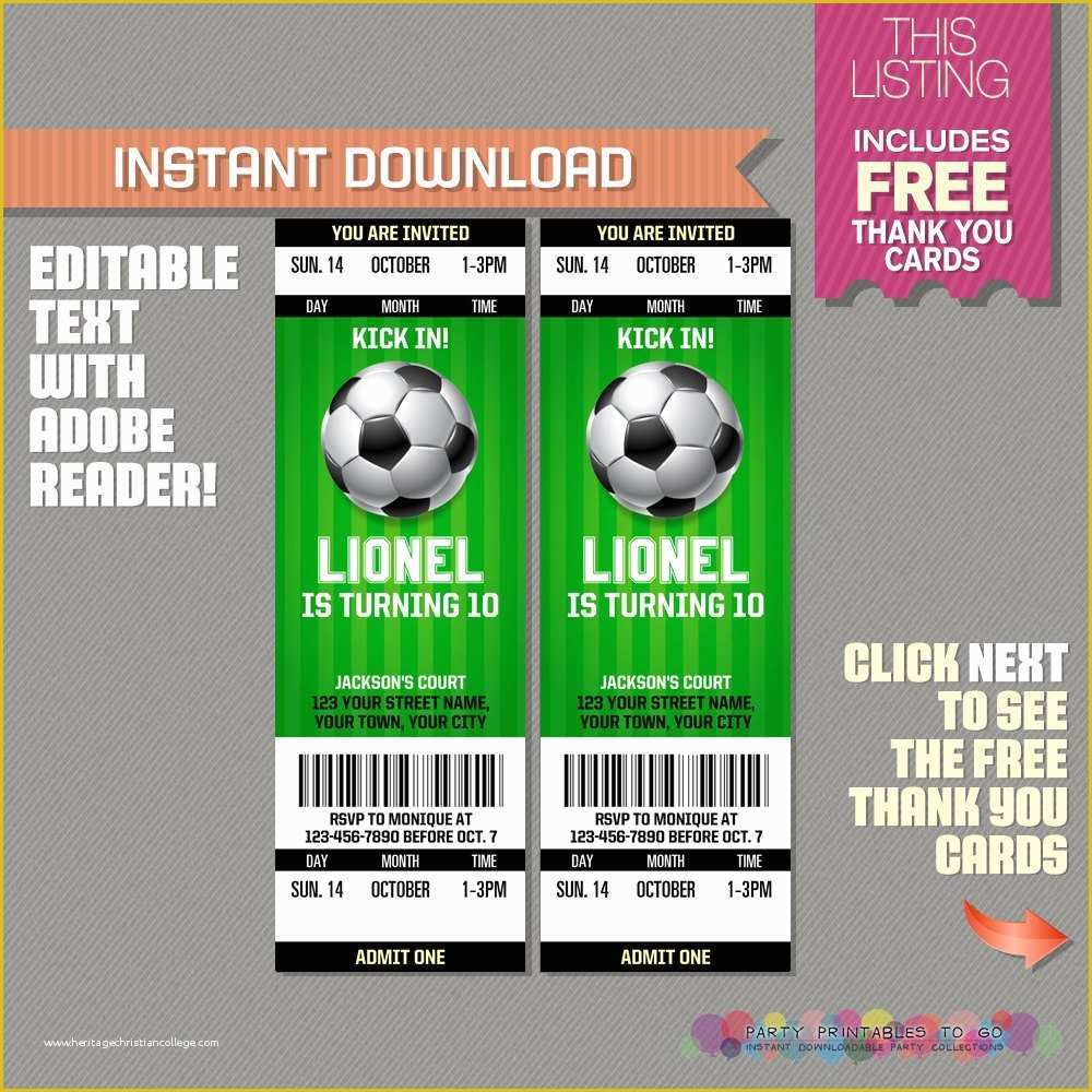 Soccer Ticket Invitation Template Free Of soccer Ticket Invitation with Free Thank You Card soccer