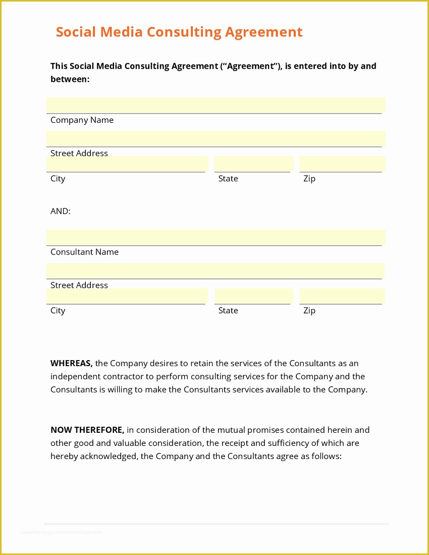 Social Media Contract Template Free Of Business form Template Gallery