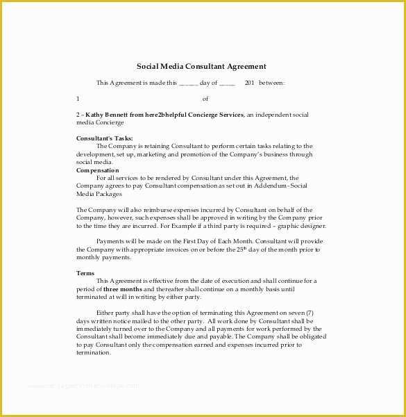 Social Media Contract Template Free Of Consultant Agreement Template – 15 Free Word Pdf