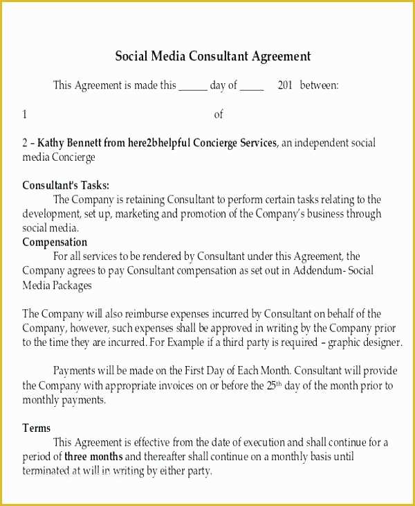 Social Media Contract Template Free Of Sample Marketing Agreement Consultant Contract Template