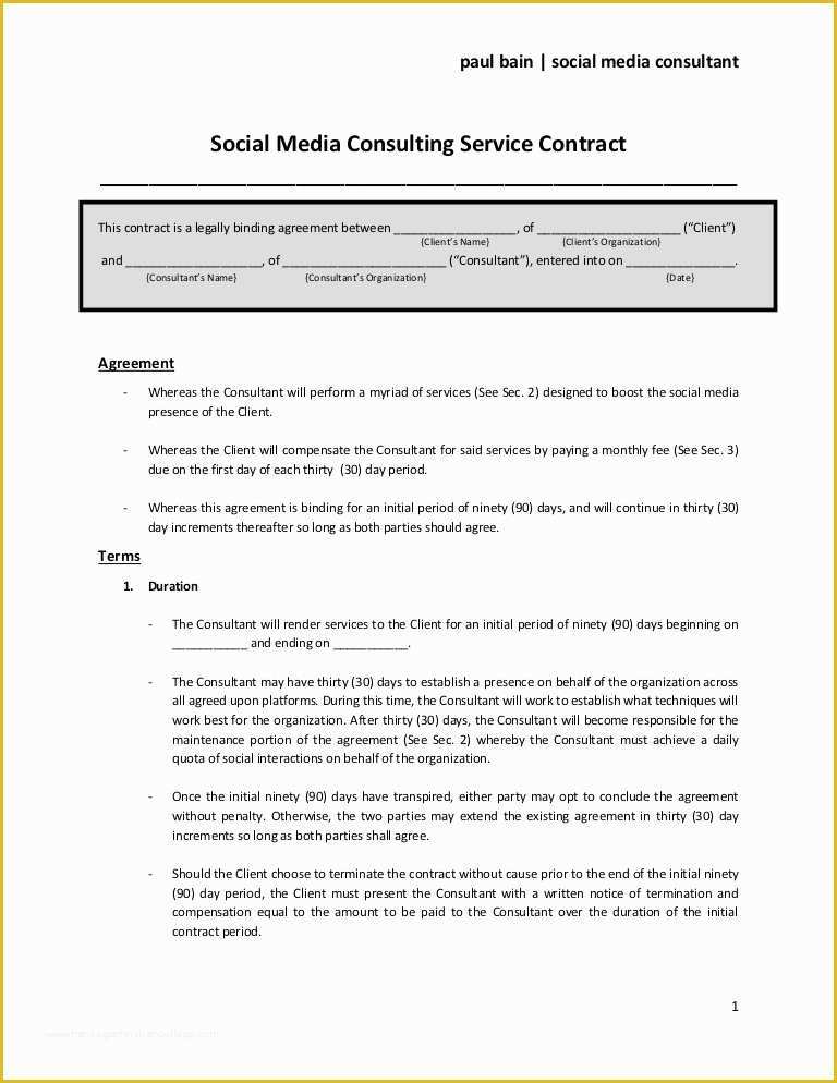 Social Media Contract Template Free Of social Media Consulting Services Contract