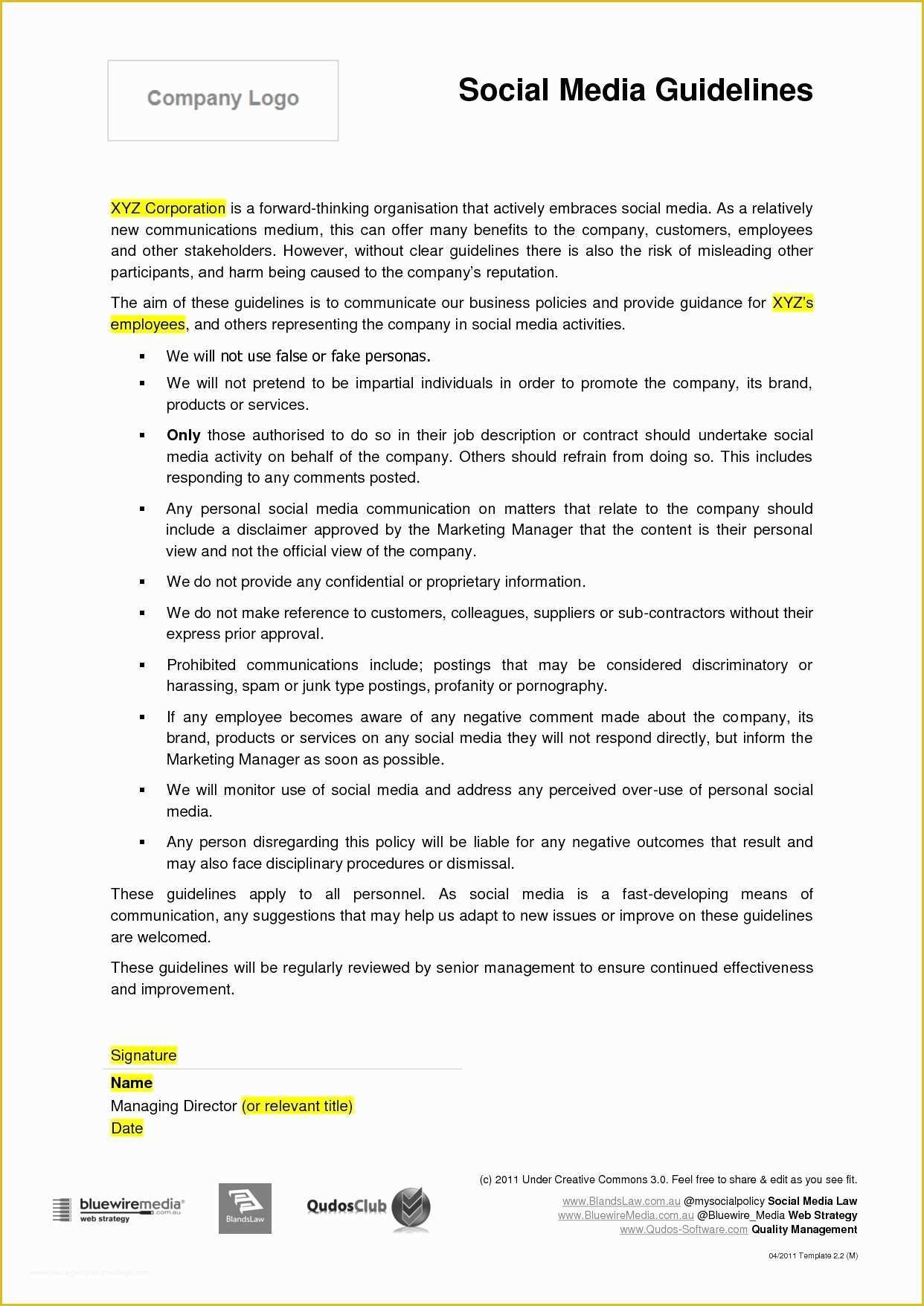  Social Media Contract Template Free Of Social Media Contract Templates 