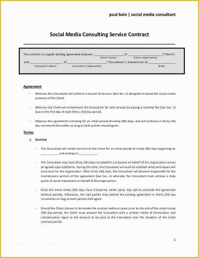 Social Media Contract Template Free Of social Media Contract Templates Word Excel Samples