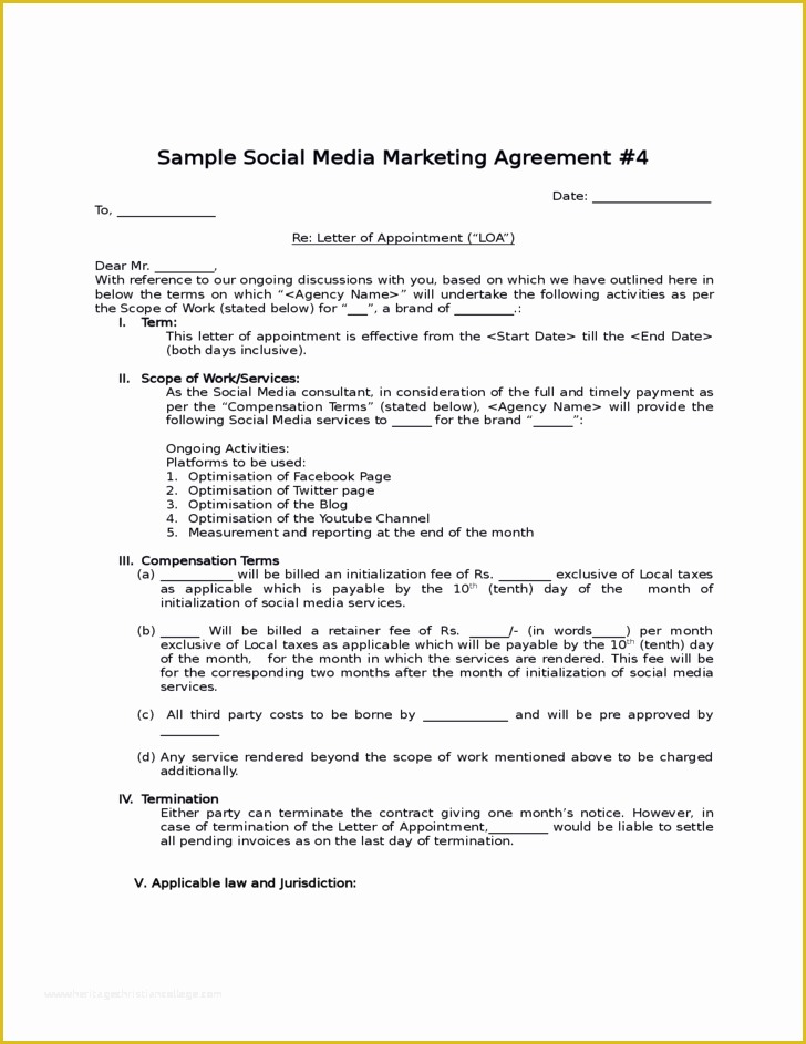 Social Media Contract Template Free Of social Media Contract Templates Word Excel Samples