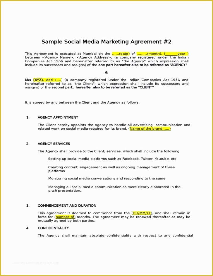 Social Media Contract Template Free Of social Media Management Agreement Template social Media