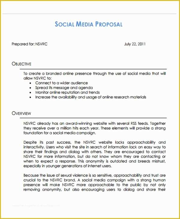 Social Media Marketing Proposal Template Free Of 10 social Media Proposal Templates Free Sample Example