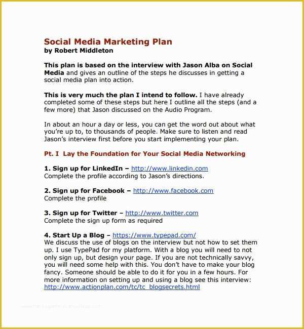 Social Media Marketing Proposal Template Free Of 7 social Media Plan Templates
