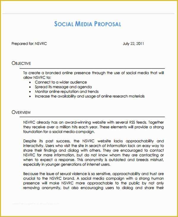 Social Media Marketing Proposal Template Free Of Media Proposal Template 10 social Media Proposal Templates