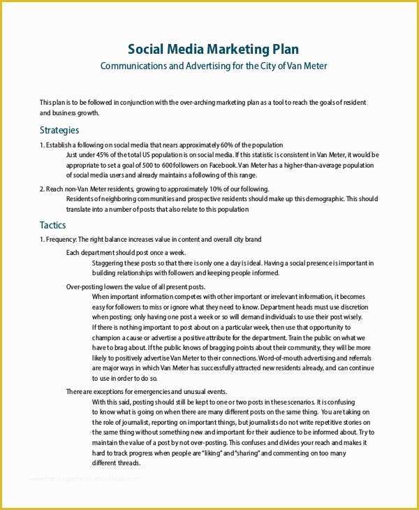 Social Media Marketing Proposal Template Free Of Sample social Media Marketing Plan 9 Examples In Pdf