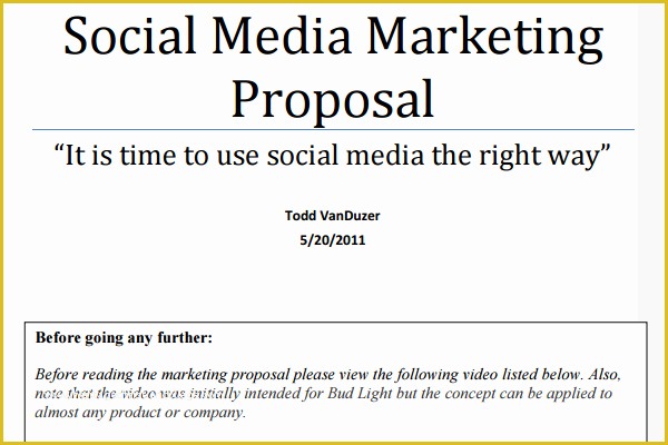 Social Media Marketing Proposal Template Free Of social Media Proposal