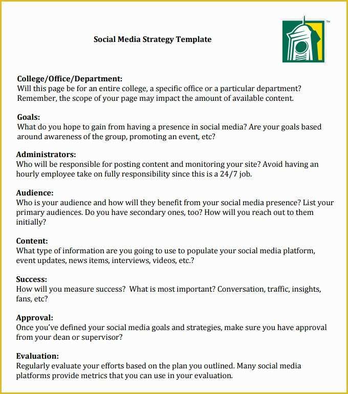 Social Media Plan Template Free Of 15 social Media Strategy Templates Free Pdf Word