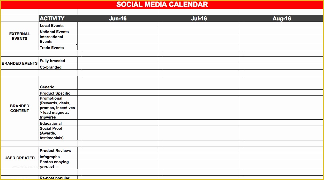 Social Media Plan Template Free Of social Media Calendar Template