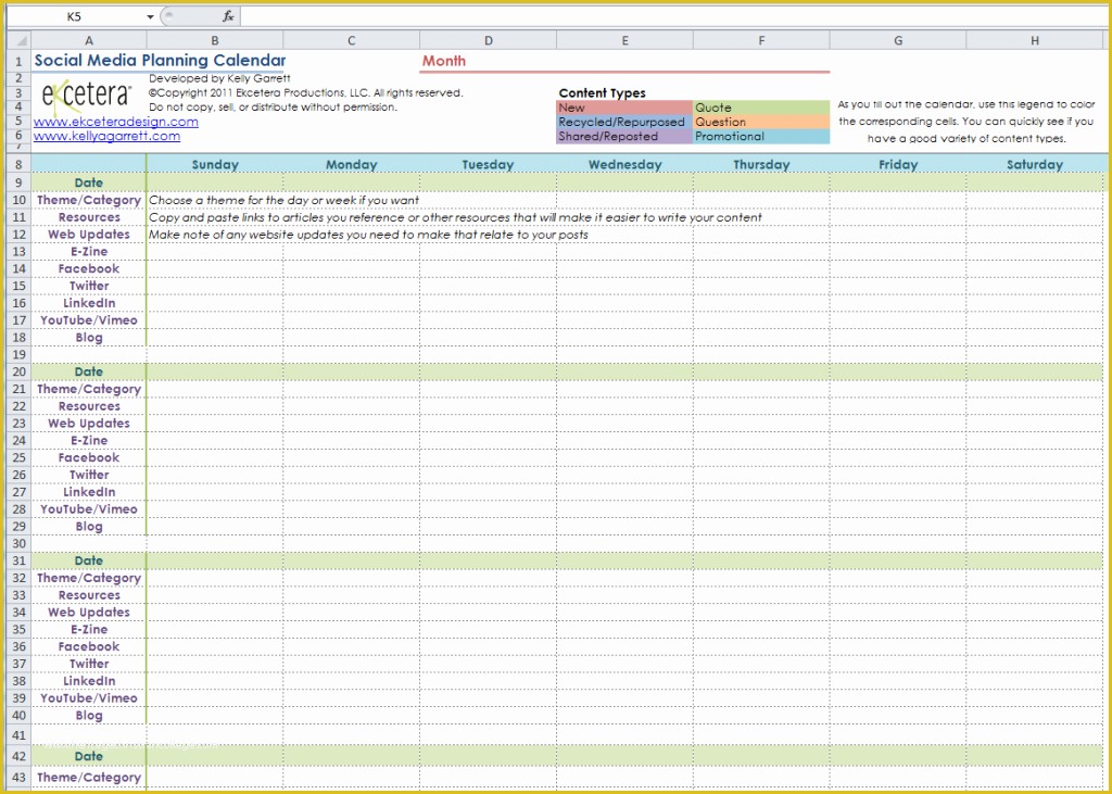 Social Media Plan Template Free Of social Media Editorial Calendar Excel Template