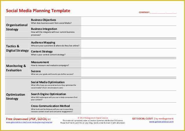 Social Media Templates Free Of social Media Planning Template