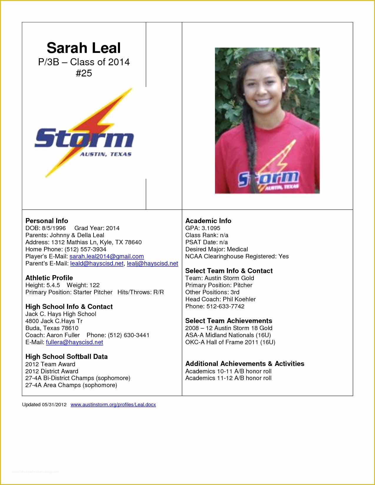 Softball Player Profile Template Softball Player Profile Template