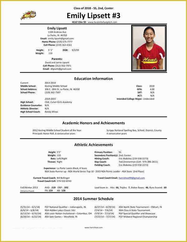 Softball Player Profile Template Free