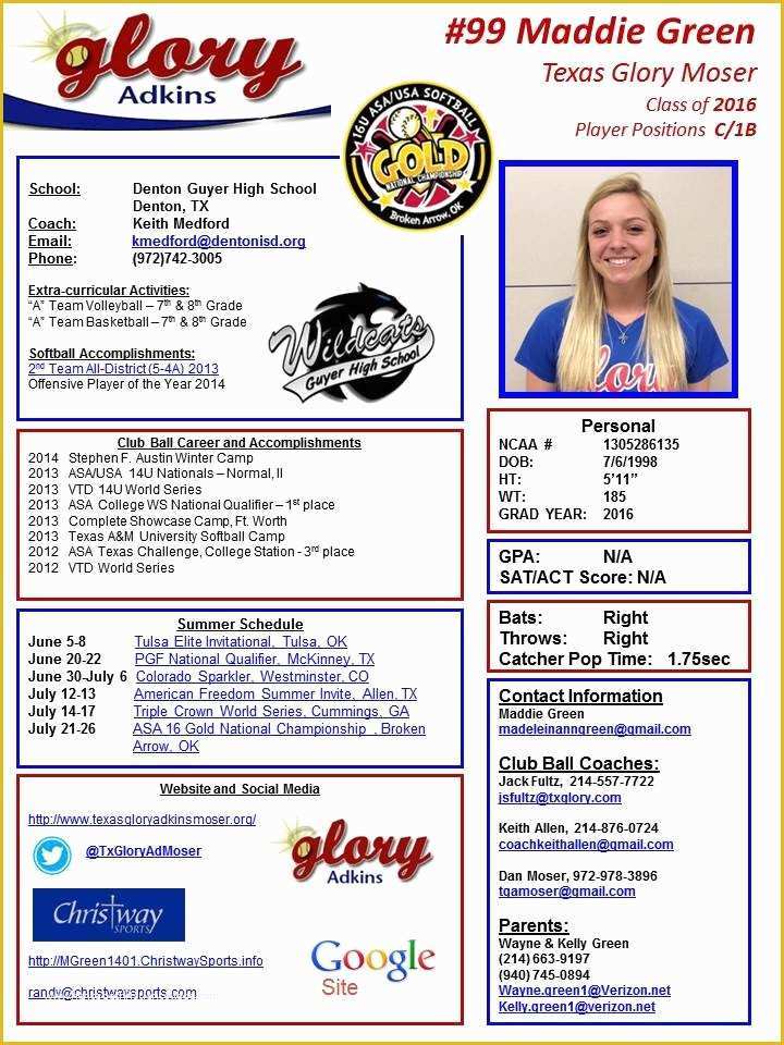 Softball Profile Template Free Of Player Profile Texas Glory Adkins Moser Mad Green