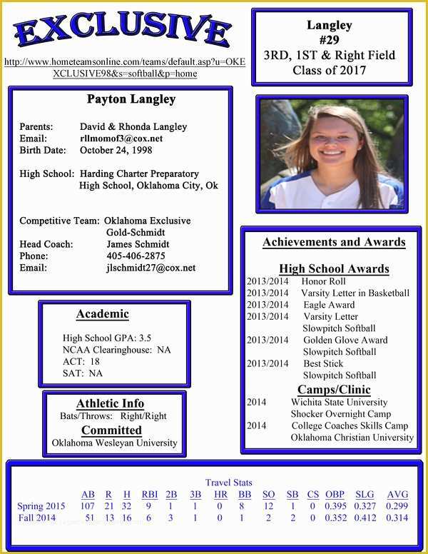 Softball Profile Template Free Of softball Player Profile Template Best Games