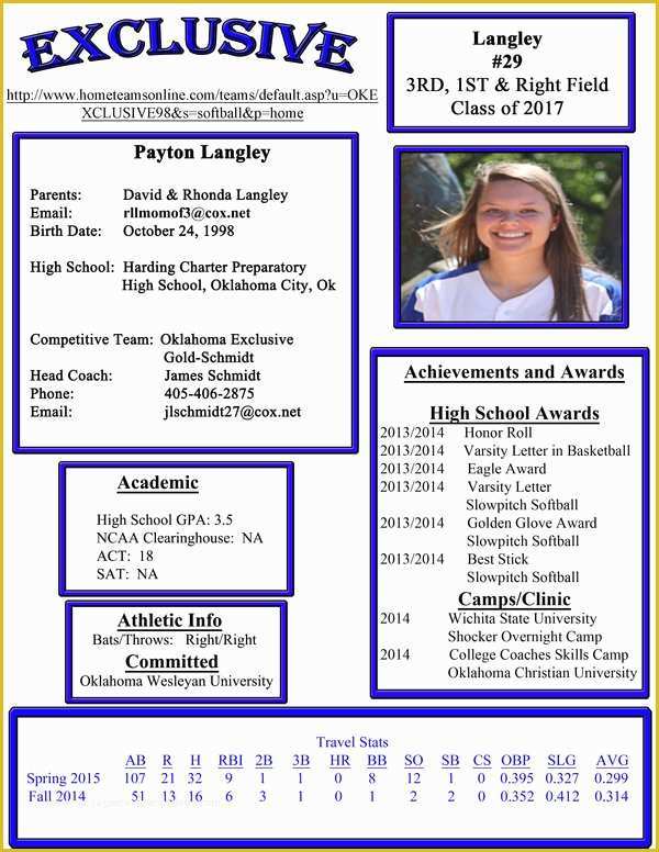 Softball Recruiting Profile Template