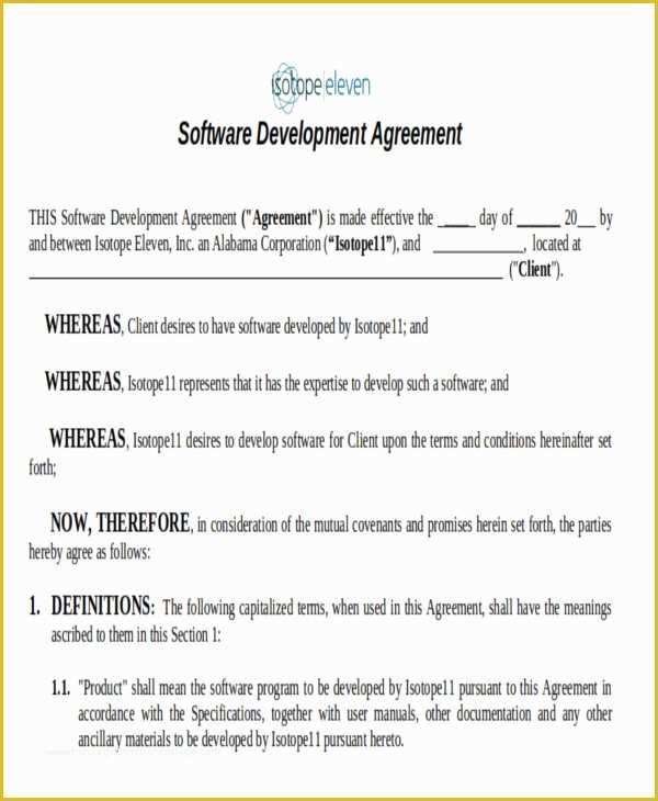 Software Development Contract Template Free Of 7 Development Agreement Contract Samples