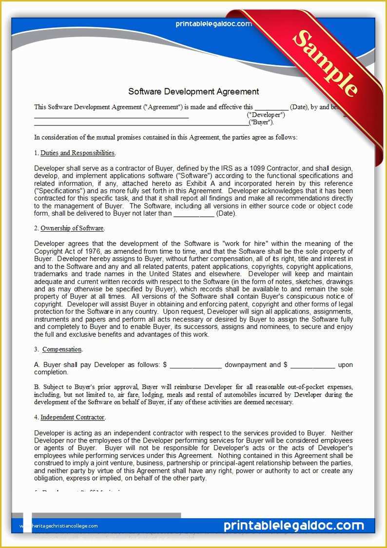 Software Development Contract Template Free Of Free Printable software Development Agreement form Generic
