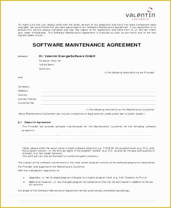 Software Development Contract Template Free Of software Maintenance Agreement Template Best Technical
