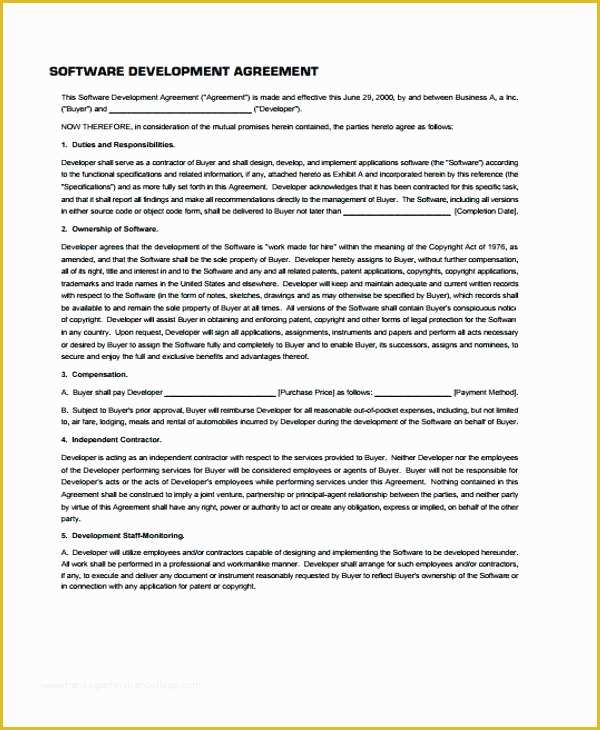 Software Development Contract Template Free Of top software Development Agreement Template License