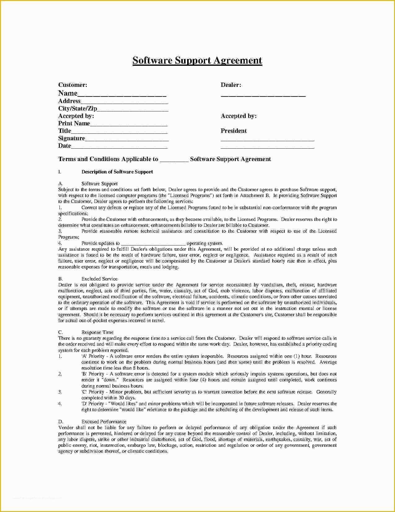 Software Support Contract Template Free Of Download software Support Agreement Style 2 Template for