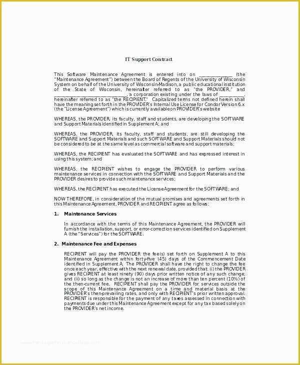 Software Support Contract Template Free Of Maintenance Contract Template Service Level Agreement