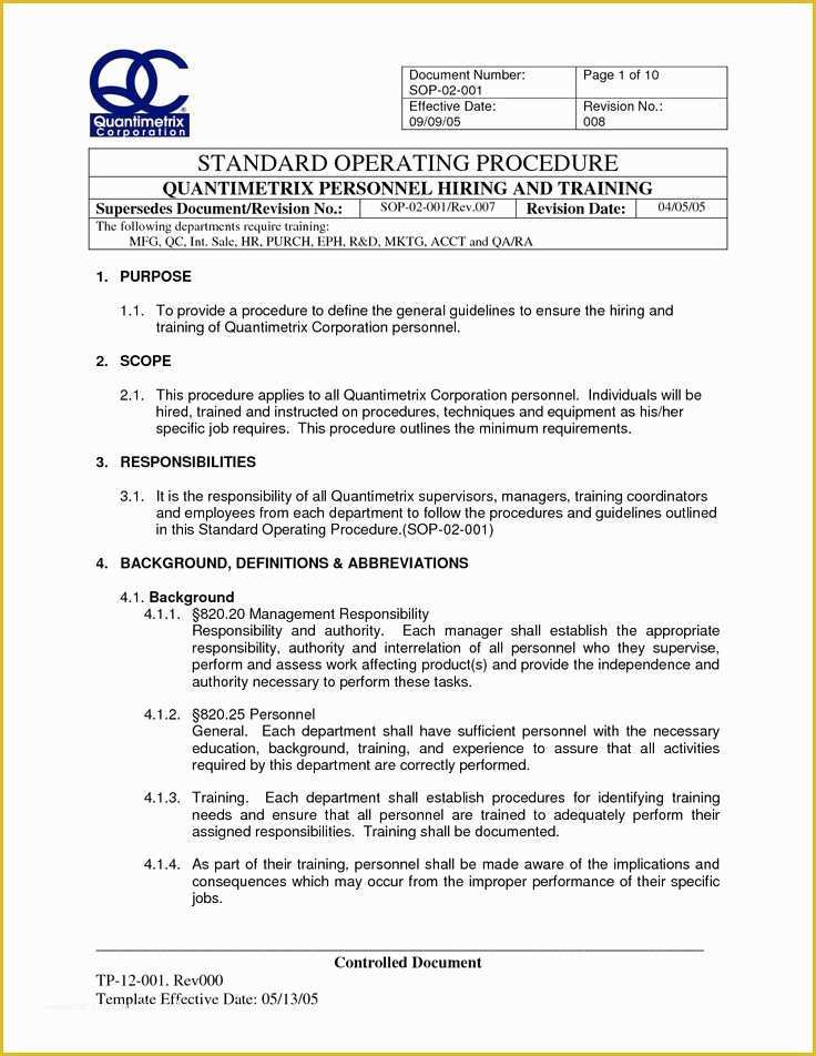 Sop Template Free Of iso Standard Operating Procedures Template